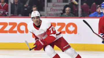 MONTREAL, QC - OCTOBER 10: Andreas Athanasiou #72 of the Detroit Red Wings skates against the Montreal Canadiens in the first period at the Bell Centre on October 10, 2019 in Montreal, Canada. The Detroit Red Wings defeated the Montreal Canadiens 4-2. (Photo by Minas Panagiotakis/Getty Images)