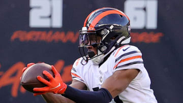 CHICAGO, ILLINOIS - DECEMBER 13: Chicago Bears wide receiver Darnell Mooney #11 catches a pass against the Houston Texans during the second quarter at Soldier Field on December 13, 2020 in Chicago, Illinois. (Photo by Jonathan Daniel/Getty Images)