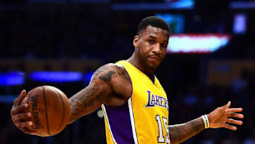 LOS ANGELES, CA - DECEMBER 05: Thomas Robinson #15 of the Los Angeles Lakers reacts to a Laker foul during the second half of a 107-101 Utah Jazz win at Staples Center on December 5, 2016 in Los Angeles, California. NOTE TO USER: User expressly acknowledges and agrees that, by downloading and or using this photograph, User is consenting to the terms and conditions of the Getty Images License Agreement. (Photo by Harry How/Getty Images)