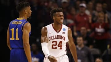 Mar 18, 2016; Oklahoma City, OK, USA; Oklahoma Sooners guard Buddy Hield (24) reacts in the second half against the Cal State Bakersfield Roadrunners during the first round of the 2016 NCAA Tournament at Chesapeake Energy Arena. Mandatory Credit: Kevin Jairaj-USA TODAY Sports