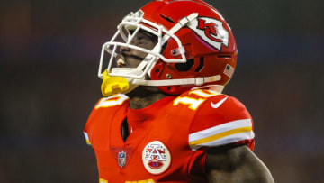 KANSAS CITY, MO - DECEMBER 13: Wide receiver Tyreek Hill #10 of the Kansas City Chiefs reacts after a pass catch against the Los Angeles Chargers at Arrowhead Stadium on December 13, 2018 in Kansas City, Missouri. (Photo by David Eulitt/Getty Images)