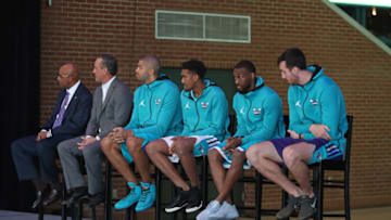 CHARLOTTE, NC- NOVEMBER 13: The Charlotte Hornets announce jersey patch partnership with Lending Tree during the press conference at the Spectrum Center in Charlotte, North Carolina on November 13, 2017. NOTE TO USER: User expressly acknowledges and agrees that, by downloading and or using this photograph, User is consenting to the terms and conditions of the Getty Images License Agreement. Mandatory Copyright Notice: Copyright 2017 NBAE (Photo by Kent Smith/NBAE via Getty Images)