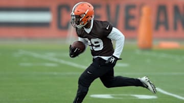 Jun 7, 2016; Berea, OH, USA; Cleveland Browns running back Duke Johnson Jr, (29) runs a drill during minicamp at the Cleveland Browns training facility. Mandatory Credit: Ken Blaze-USA TODAY Sports