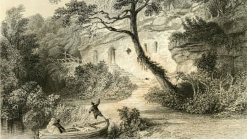 An 1830s print of visitors arriving at a hermitage.