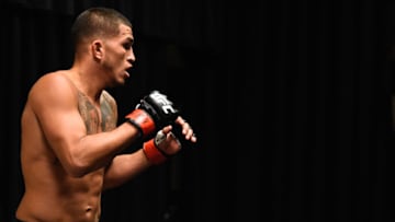 LAS VEGAS, NV - APRIL 23: Anthony Pettis warms up backstage during the UFC 197 event inside MGM Grand Garden Arena on April 23, 2016 in Las Vegas, Nevada. (Photo by Jeff Bottari/Zuffa LLC/Zuffa LLC via Getty Images)