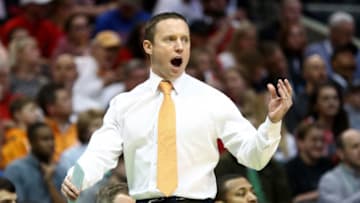 DALLAS, TX - MARCH 17: Head coach Mike White of the Florida Gators calls out instructions in the first half against the Texas Tech Red Raiders during the second round of the 2018 NCAA Tournament at the American Airlines Center on March 17, 2018 in Dallas, Texas. (Photo by Ronald Martinez/Getty Images)