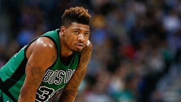 Feb 21, 2016; Denver, CO, USA; Boston Celtics guard Marcus Smart (36) in the fourth quarter against the Denver Nuggets at the Pepsi Center. The Celtics defeated the Nuggets 121-101. Mandatory Credit: Isaiah J. Downing-USA TODAY Sports