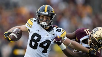 MINNEAPOLIS, MN - OCTOBER 06: Kiondre Thomas #31 of the Minnesota Golden Gophers tackles Nick Easley #84 of the Iowa Hawkeyes during the fourth quarter of the game on October 6, 2018 at TCF Bank Stadium in Minneapolis, Minnesota. Iowa defeated Minnesota 48-31. (Photo by Hannah Foslien/Getty Images)