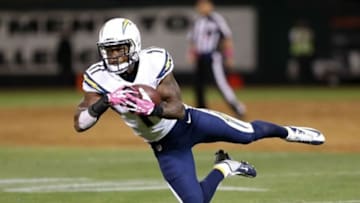 Oct 6, 2013; Oakland, CA, USA; San Diego Chargers wide receiver Eddie Royal (11) catches the ball against the Oakland Raiders during the third quarter at O.co Coliseum. The Oakland Raiders defeated the San Diego Chargers 27-17. Mandatory Credit: Kelley L Cox-USA TODAY Sports