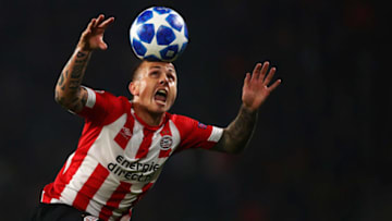 EINDHOVEN, NETHERLANDS - AUGUST 29: Jose Angel Esmoris Tasende Angelino of PSV heads the ball during the UEFA Champions League Play-offs , 2nd leg match between PSV and FC BATE Borisov at Phillips Stadium on August 29, 2018 in Eindhoven, Netherlands. (Photo by Dean Mouhtaropoulos/Getty Images)