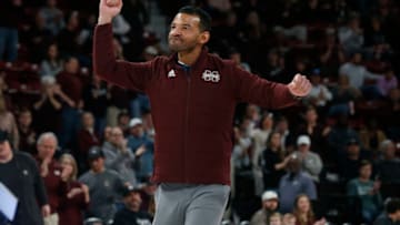 Jan 28, 2023; Starkville, Mississippi, USA; Mississippi State Bulldogs athletic director Zac Selmon is introduces during a timeout during the first half against the TCU Horned Frogs at Humphrey Coliseum. Mandatory Credit: Petre Thomas-USA TODAY Sports