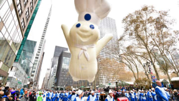 NEW YORK, NY - NOVEMBER 28: A Pillsbury Doughboy balloon seen at the 93rd Annual Macy's Thanksgiving Day Parade on November 28, 2019 in New York City. (Photo by James Devaney/Getty Images)