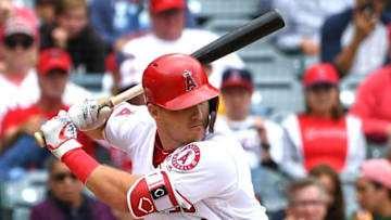ANAHEIM, CA - MAY 20: Mike Trout #27 of the Los Angeles Angels of Anaheim at bat in the game against the Tampa Bay Rays at Angel Stadium on May 20, 2018 in Anaheim, California. (Photo by Jayne Kamin-Oncea/Getty Images)