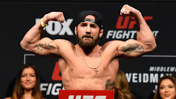 UNIONDALE, NEW YORK - JULY 21: Jimmie Rivera poses on the scale during the UFC Fight Night weigh-in inside the Nassau Veterans Memorial Coliseum on July 21, 2017 in Uniondale, New York. (Photo by Josh Hedges/Zuffa LLC/Zuffa LLC via Getty Images)
