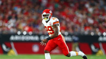 Aug 15, 2015; Glendale, AZ, USA; Kansas City Chiefs safety Eric Berry (29) against the Arizona Cardinals during a preseason NFL football game at University of Phoenix Stadium. Mandatory Credit: Mark J. Rebilas-USA TODAY Sports