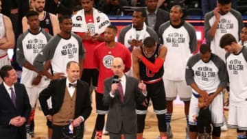 NBA commissioner Adam Silver presenting MVP after the second half of the 2015 NBA All-Star Game at Madison Square Garden. Mandatory Credit: Brad Penner-USA TODAY Sports