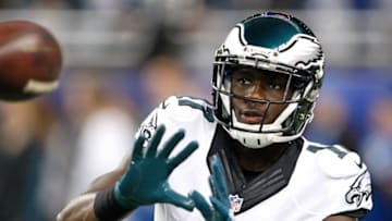 Nov 26, 2015; Detroit, MI, USA; Philadelphia Eagles wide receiver Nelson Agholor (17) catches a ball before the NFL game against the Detroit Lions on Thanksgiving at Ford Field. Mandatory Credit: Raj Mehta-USA TODAY Sports