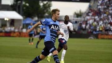 Jul 29, 2015; Denver, CO, USA; Tottenham Hotspur midfielder Christian Eriksen (23) controls the ball against the MLS All Stars during the first half of the 2015 MLS All Star Game at Dick's Sporting Goods Park. Mandatory Credit: Kyle Terada-USA TODAY Sports
