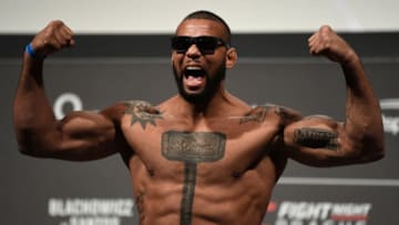 PRAGUE, CZECH REPUBLIC - FEBRUARY 22: Thiago Santos of Brazil poses on the scale during the UFC Fight Night weigh-in at O2 arena on February 22, 2019 in Prague, Czech Republic. (Photo by Jeff Bottari/Zuffa LLC/Zuffa LLC via Getty Images)