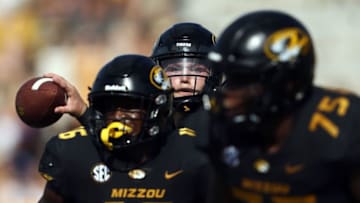 COLUMBIA, MO - SEPTEMBER 01: Quarterback Drew Lock #3 of the Missouri Tigers looks to pass during the game against the Tennessee Martin Skyhawks at Faurot Field/Memorial Stadium on September 1, 2018 in Columbia, Missouri. (Photo by Jamie Squire/Getty Images)