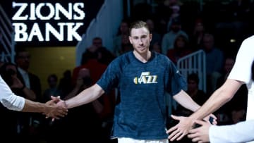 Dec 14, 2016; Salt Lake City, UT, USA; Utah Jazz forward Gordon Hayward (20) is introduced prior to the game against the Oklahoma City Thunder at Vivint Smart Home Arena. The Jazz won 109-89. Mandatory Credit: Russ Isabella-USA TODAY Sports
