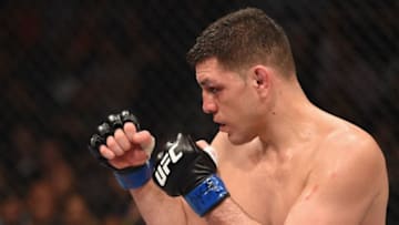 LAS VEGAS, NV - JANUARY 31: Nick Diaz battles Anderson Silva (not pictured) in their middleweight bout during the UFC 183 event at the MGM Grand Garden Arena on January 31, 2015 in Las Vegas, Nevada. (Photo by Josh Hedges/Zuffa LLC/Zuffa LLC via Getty Images)