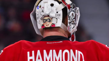 OTTAWA, ON - FEBRUARY 07: Helmet decal of Ottawa Senators Goalie Andrew Hammond (30) during the NHL game between the Ottawa Senators and the St. Louis Blues on February 07, 2017 at the Canadian Tire Centre in Ottawa, Ontario, Canada. (Photo by Steve Kingsman/Icon Sportswire via Getty Images)