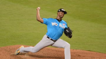 MIAMI, FL - JULY 09: World Team Domingo Acevedo (46) throwing a pitch during the All-Star Futures Game between the U.S. Team and the World Team on July 09, 2017 at Marlins Park, in Miami, FL (Photo by Juan Salas/Icon Sportswire via Getty Images)