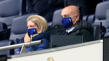 Tottenham Hotspur's English chairman Daniel Levy (R) takes his seat in the director's box ahead of the English Premier League football match between Tottenham Hotspur and Southampton at Tottenham Hotspur Stadium in north London on April 21, 2021. - - RESTRICTED TO EDITORIAL USE. No use with unauthorized audio, video, data, fixture lists, club/league logos or 'live' services. Online in-match use limited to 120 images. An additional 40 images may be used in extra time. No video emulation. Social media in-match use limited to 120 images. An additional 40 images may be used in extra time. No use in betting publications, games or single club/league/player publications. (Photo by Adam Davy / POOL / AFP) / RESTRICTED TO EDITORIAL USE. No use with unauthorized audio, video, data, fixture lists, club/league logos or 'live' services. Online in-match use limited to 120 images. An additional 40 images may be used in extra time. No video emulation. Social media in-match use limited to 120 images. An additional 40 images may be used in extra time. No use in betting publications, games or single club/league/player publications. / RESTRICTED TO EDITORIAL USE. No use with unauthorized audio, video, data, fixture lists, club/league logos or 'live' services. Online in-match use limited to 120 images. An additional 40 images may be used in extra time. No video emulation. Social media in-match use limited to 120 images. An additional 40 images may be used in extra time. No use in betting publications, games or single club/league/player publications. (Photo by ADAM DAVY/POOL/AFP via Getty Images)