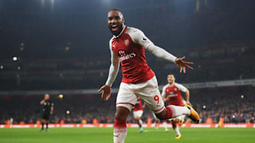 LONDON, ENGLAND - SEPTEMBER 25: Alexandre Lacazette of Arsenal celebrates after scoring during the Premier League match between Arsenal and West Bromwich Albion at Emirates Stadium on September 25, 2017 in London, England. (Photo by Mike Hewitt/Getty Images)