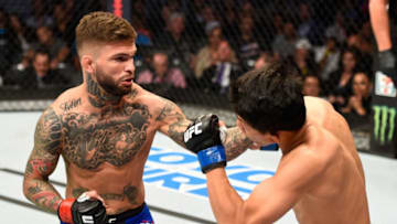 LAS VEGAS, NV - AUGUST 20: Cody Garbrandt punches Takeya Mizugaki of Japan in their bantamweight bout during the UFC 202 event at T-Mobile Arena on August 20, 2016 in Las Vegas, Nevada. (Photo by Josh Hedges/Zuffa LLC/Zuffa LLC via Getty Images)
