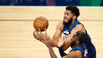Karl-Anthony Towns and Jaylen Nowell of the Minnesota Timberwolves. (Photo by Hannah Foslien/Getty Images)