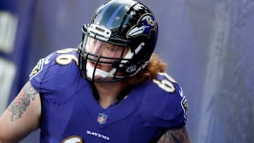 BALTIMORE, MD - DECEMBER 3: Center Ryan Jensen #66 of the Baltimore Ravens takes the field prior to the game against the Detroit Lions at M&T Bank Stadium on December 3, 2017 in Baltimore, Maryland. (Photo by Todd Olszewski/Getty Images)