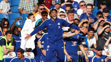 LONDON, ENGLAND - MAY 06: Antonio Conte, Manager of Chelsea reacts during the Premier League match between Chelsea and Liverpool at Stamford Bridge on May 6, 2018 in London, England. (Photo by Julian Finney/Getty Images)