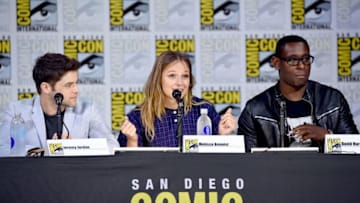 SAN DIEGO, CA - JULY 22: Jeremy Jordan, Melissa Benoist, and David Harewood attends the 'Supergirl' special video presentation during Comic-Con International 2017 at San Diego Convention Center on July 22, 2017 in San Diego, California. (Photo by Mike Coppola/Getty Images)
