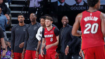 SACRAMENTO, CA - MARCH 14: The Miami Heat bench reacts during the game against the Sacramento Kings on March 14, 2018 at Golden 1 Center in Sacramento, California. NOTE TO USER: User expressly acknowledges and agrees that, by downloading and or using this photograph, User is consenting to the terms and conditions of the Getty Images Agreement. Mandatory Copyright Notice: Copyright 2018 NBAE (Photo by Rocky Widner/NBAE via Getty Images)