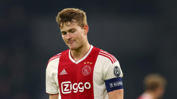AMSTERDAM, NETHERLANDS - FEBRUARY 13: Matthijs de Ligt of Ajax looks dejected after the UEFA Champions League Round of 16 First Leg match between Ajax and Real Madrid at Johan Cruyff Arena on February 13, 2019 in Amsterdam, Netherlands. (Photo by Lars Baron/Getty Images)