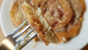 The Rose Hill Cafe is famous for their thick, fluffy plate-sized pancakes. This is the cinnamon swirl pancake, topped while warm with cream cheese icing.Rose Hill Cinnamon Pancake