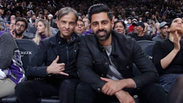 SACRAMENTO, CA - MARCH 23: Owner Vivek Ranadive of the Sacramento Kings poses for a photo with Hassan Minhaj during the game against the Phoenix Suns on March 23, 2019 at Golden 1 Center in Sacramento, California. NOTE TO USER: User expressly acknowledges and agrees that, by downloading and or using this photograph, User is consenting to the terms and conditions of the Getty Images Agreement. Mandatory Copyright Notice: Copyright 2019 NBAE (Photo by Rocky Widner/NBAE via Getty Images)