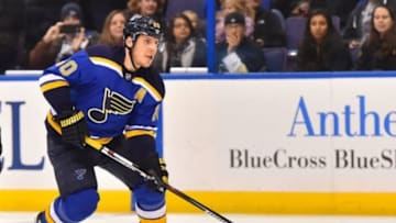 Jan 18, 2016; St. Louis, MO, USA; St. Louis Blues left wing Alexander Steen (20) skates in the game against the Pittsburgh Penguins during the second period at Scottrade Center. Mandatory Credit: Jasen Vinlove-USA TODAY Sports