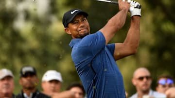 DUBAI, UNITED ARAB EMIRATES - FEBRUARY 02: Tiger Woods of the USA on the par four 11th tee during the first round of the Omega Dubai Desert Classic at Emirates Golf Club on February 2, 2017 in Dubai, United Arab Emirates. (Photo by Ross Kinnaird/Getty Images)