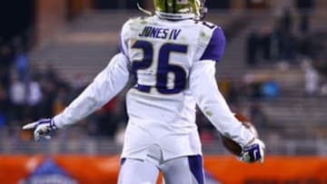 Jan 2, 2015; Tempe, AZ, USA; Washington Huskies defensive back Sidney Jones (26) reacts against the Oklahoma State Cowboys in the 2015 Cactus Bowl at Sun Devil Stadium. Oklahoma State defeated Washington 30-22. Mandatory Credit: Mark J. Rebilas-USA TODAY Sports