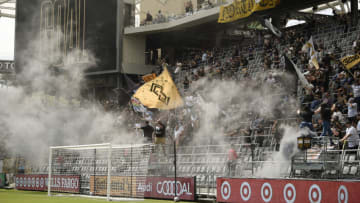 The 3252 section celebrates a goal by Los Angeles FC at Banc of California Stadium. Mandatory Credit: Kelvin Kuo-USA TODAY Sports