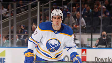 ELMONT, NEW YORK - DECEMBER 30: Brett Murray #57 of the Buffalo Sabres skates against the New York Islanders at the UBS Arena on December 30, 2021 in Elmont, New York. (Photo by Bruce Bennett/Getty Images)