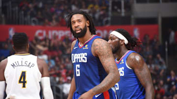 LOS ANGELES, CA - APRIL 7: DeAndre Jordan #6 of the LA Clippers looks on during the game against the Denver Nuggets on April 7, 2018 at STAPLES Center in Los Angeles, California. NOTE TO USER: User expressly acknowledges and agrees that, by downloading and/or using this Photograph, user is consenting to the terms and conditions of the Getty Images License Agreement. Mandatory Copyright Notice: Copyright 2018 NBAE (Photo by Andrew D. Bernstein/NBAE via Getty Images)