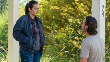 Alanna Masterson as Tara Chambler, Andrew Lincoln as Rick Grimes; - The Walking Dead _ Season 7, Episode 12 - Photo Credit: Gene Page/AMC