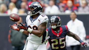 HOUSTON, TX - DECEMBER 22: Demaryius Thomas #88 of the Denver Broncos catches a pass for a 36 yard touchdown as he beats Kareem Jackson #25 of the Houston Texans at Reliant Stadium on December 22, 2013 in Houston, Texas. (Photo by Bob Levey/Getty Images)