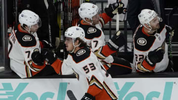 Anaheim Ducks left wing Max Comtois (53) Mandatory Credit: John Locher/Pool Photos-USA TODAY Sports