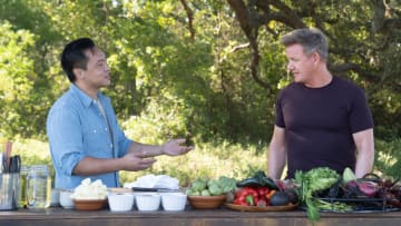 TX - Texan chef, Justin Yu (L), and Gordon Ramsay go head-to-head during the final cook in Texas. (Credit: National Geographic/Justin Mandel)