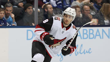 TORONTO, ON - FEBRUARY 11: Nick Schmaltz #8 of the Arizona Coyotes skates against the Toronto Maple Leafs during an NHL game at Scotiabank Arena on February 11, 2020 in Toronto, Ontario, Canada. The Maple Leafs defeated the Coyotes 3-2 in overtime. (Photo by Claus Andersen/Getty Images)